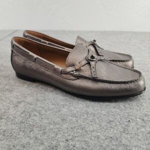 Coach Kara 9B | Metallic Pewter Leather Turnlock Loafers Moccasins Womens